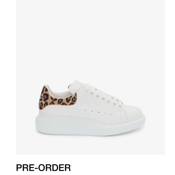 Alexander McQueen Shoes - Alexander McQueen Oversized White Sneakers with Leopard Detail